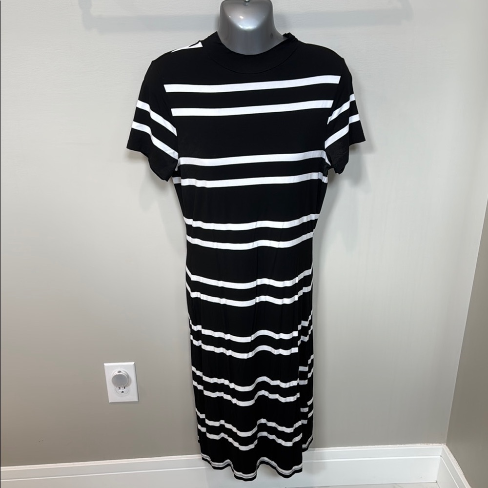 Kersh Black Midi Dress with Flutter Sleeves and Crew Neck